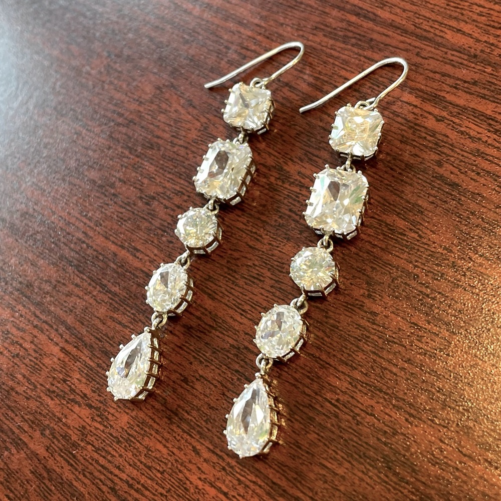 Kenneth Jay Lane Cubic Zirconia Drop Earrings; 3”